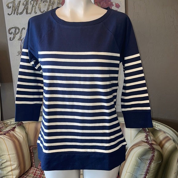 J. Crew Tops - J. Crew Navy Striped 3/4 Sleeve Tee Shirt S